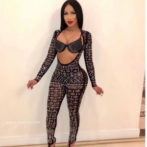 Silver rhinestones black jumpsuit